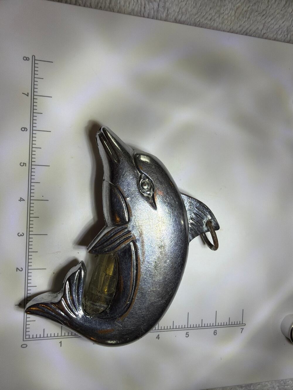 Vintage Dolphin Shaped Butane Lighter Keychain Silver Tone Novelty Figural